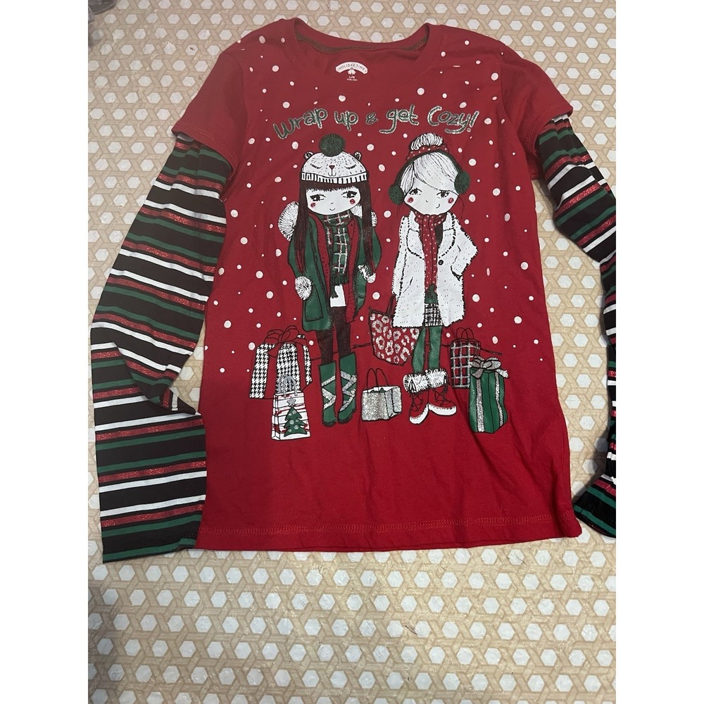 Holiday Time girls red  Christmas shirt Size‎ Large 10-12